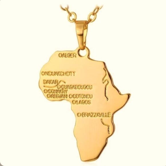 IDOUU Golden African Map Pendant Necklace - Picture 1 of 6
